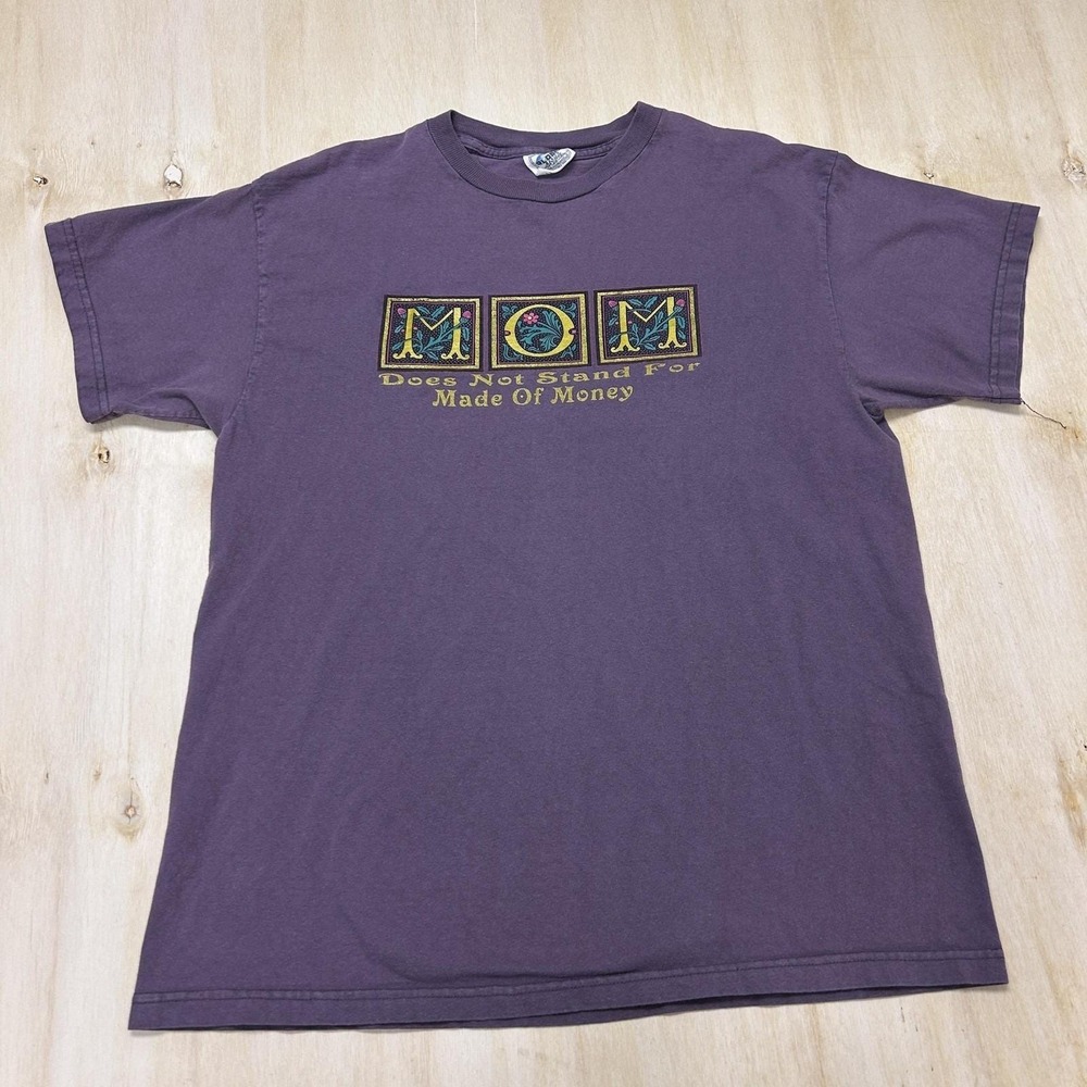 Vintage Mom Shirt Mens Large Purple Funny Slogan Made Of Money Tee Fun T-Shirt
